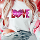 White Heart LOVE Patched Pattern Crewneck Valentines T Shirt