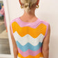 Multicolour Striped Colorblock Scalloped Hem Knitted Vest
