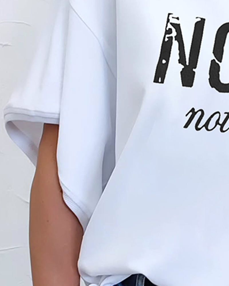 Letter Print Round Neck Short Sleeve T Shirt Casual Tied Detail Loose Fit Top