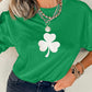 Bright Green Embroidered Clover Pattern St Patrick Tee