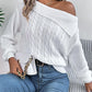Skew Neck Long Sleeve Cable Knit Sweater