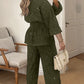 2 Pieces Glitter Stand Collar Three Quarters Sleeve Button Front Blouse and Casual Loose Fit Pants Set