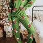 Spinach Green Sequin Christmas Stockings Graphic Two Piece Lounge Set