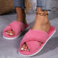 Rose Red Criss Cross Open Toe Fuzzy Slippers