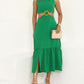 Halter Sleeveless Waist Cutout Maxi Dress Sexy Hoop Decor A Line Smocked Dress