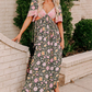 Black Boho Floral Patchwork Sexy V Neck Short Sleeve Maxi Dress