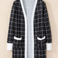 Black Plaid Colorblock Edge Open Cardigan with Pocket