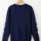 Navy Blue GAME DAY Printed Star Sleeve Crewneck Pullover Sweatshirt
