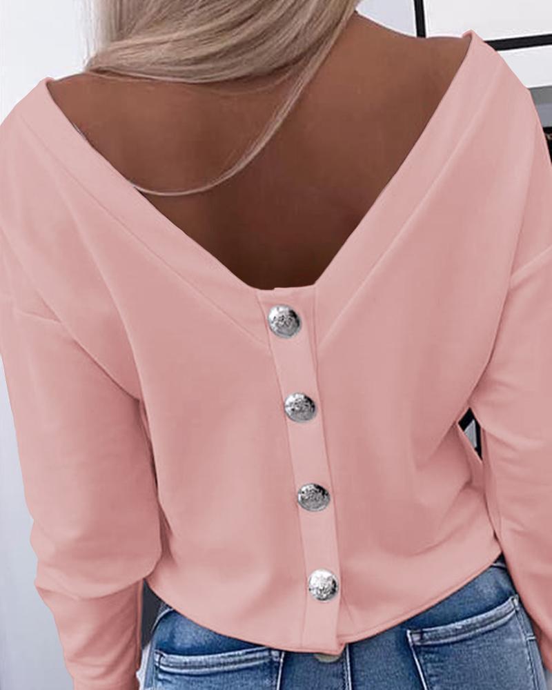 Long Sleeve Backless Buttoned Top