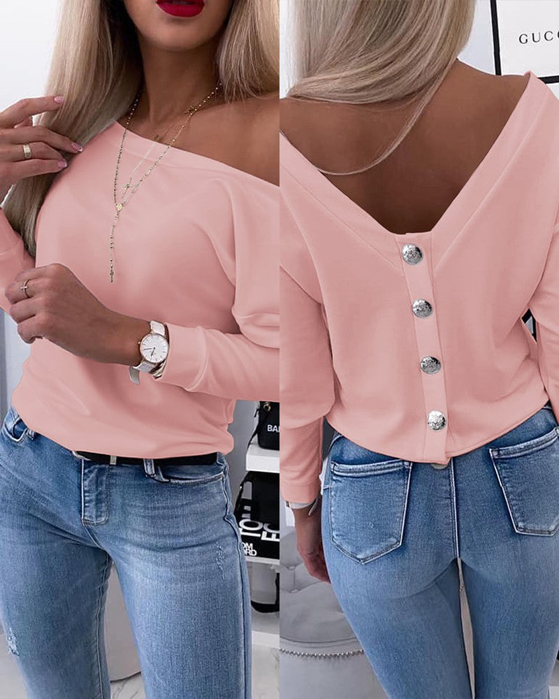 Long Sleeve Backless Buttoned Top