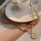 Gold Plated Vintage Carved Coin Pendant Chain Necklace