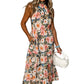 Black Boho Floral Print Knotted Halter Ruffled Maxi Dress