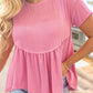 Peach Blossom Subtle Ribbed Short Sleeve Babydoll Top