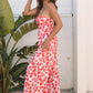 Pink Floral Print Twisted Bandeau Keyhole Pleated Wide Leg Jumpsuit
