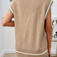 Light French Beige Colorblock V Neck Cap Sleeve Cable Knit Sweater