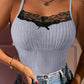 Contrast Lace Square Neck Spaghetti Strap Tank Sexy Waist Slim Fit Knit Top