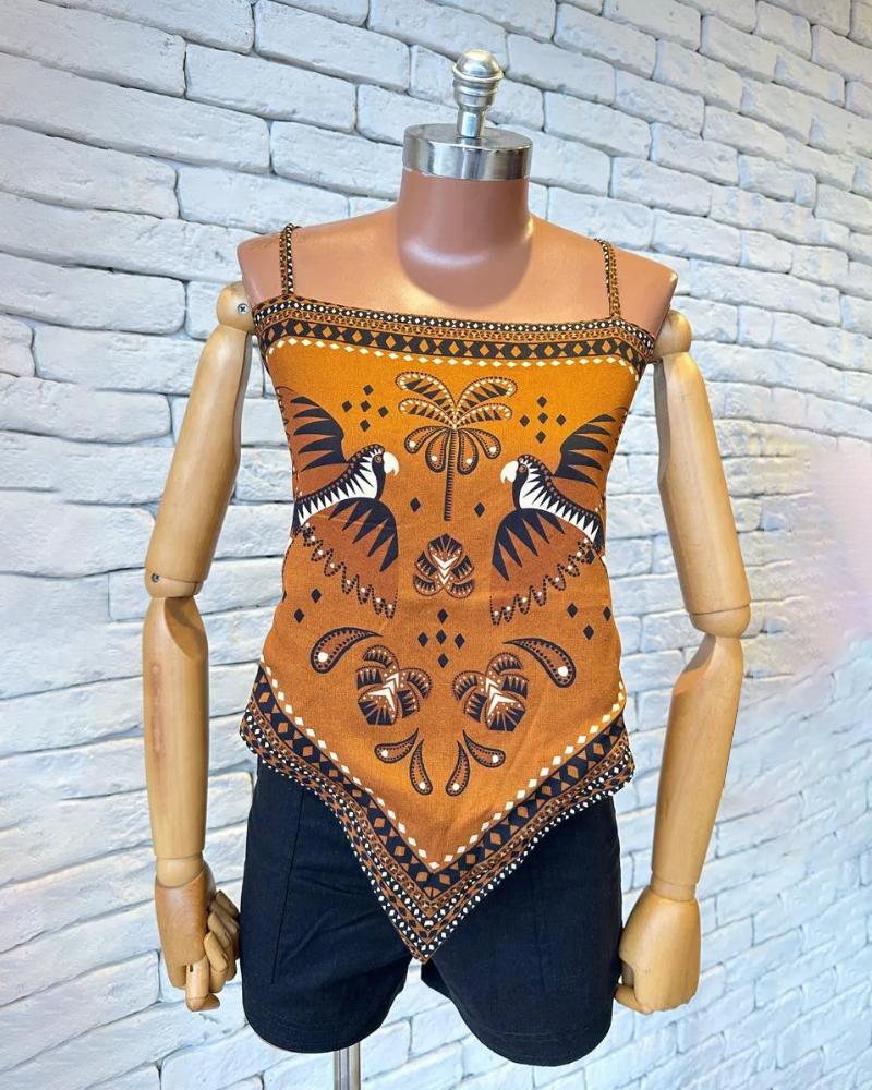 2 Pieces Outfit Floral Print Spaghetti Strap Bandeau Top and Casual Pocket Design Shorts Set