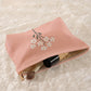 Peach Blossom Flower Print Textured Corduroy Large Cosmetic Bag