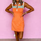 Russet Orange Colorblock Sleeveless Quarter Zip Collared Athletic Mini Dress