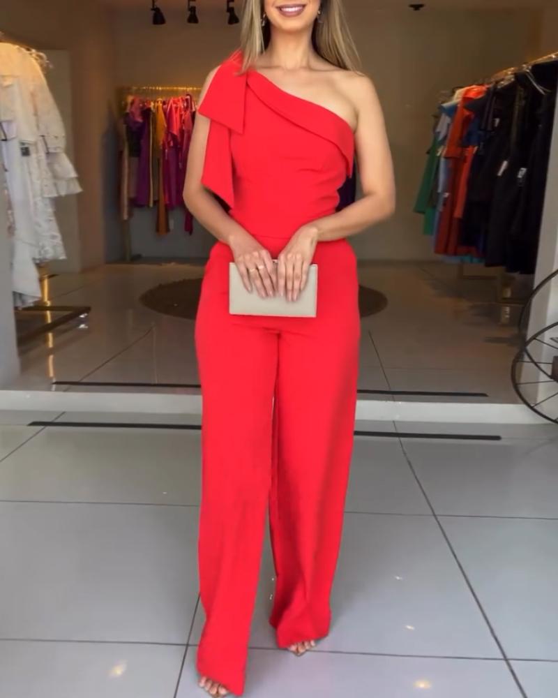 One Shoulder Tied Detail Sleeveless Jumpsuit Casual Cold Shoulder Waist Romper