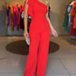 One Shoulder Tied Detail Sleeveless Jumpsuit Casual Cold Shoulder Waist Romper