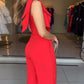 One Shoulder Tied Detail Sleeveless Jumpsuit Casual Cold Shoulder Waist Romper