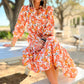 Multicolor Boho Floral Collared Long Sleeve Ruffled Dress