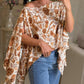 2 Pieces Outfit Floral Print Cold Shoulder Split Sleeve Blouse and Elastic Bandeau Set