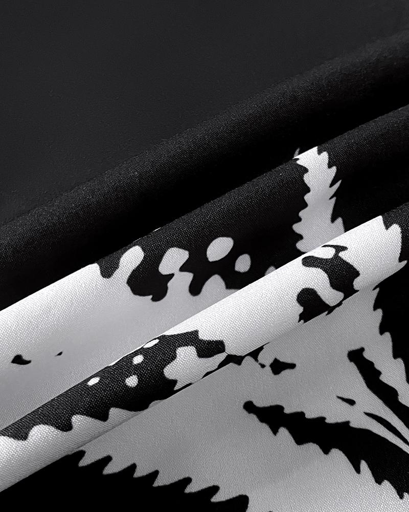 Tropical Print Cold Shoulder Spaghetti Strap Romper Ruched Backless Tied Detail Romper