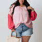 Pink Contrast Floral Patchwork Long Sleeve Plus Size Blouse