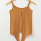 Straw Yellow Ribbed Front Knot Buttoned Thin Strap Tank Top
