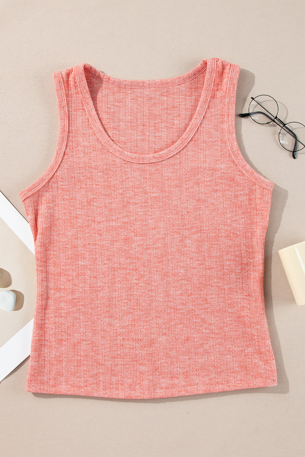 Fushia Solid Color Textured U Neck Slim Tank Top