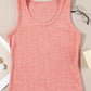 Fushia Solid Color Textured U Neck Slim Tank Top