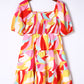 Multicolor Geometric Print Smocked Babydoll Mini Dress