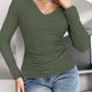 Notch Neck Built in Bra Ruched Waist Rib knit Top