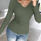 Notch Neck Built in Bra Ruched Waist Rib knit Top