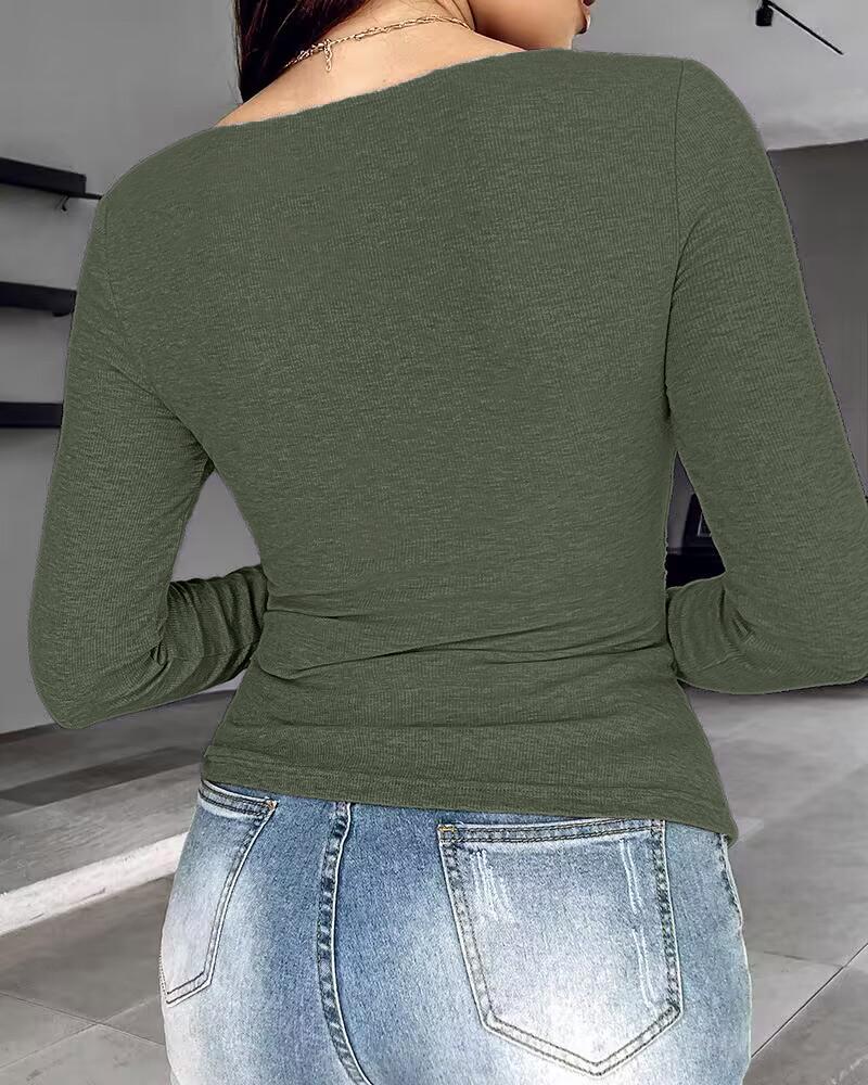 Notch Neck Built in Bra Ruched Waist Rib knit Top