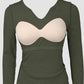 Notch Neck Built in Bra Ruched Waist Rib knit Top
