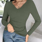 Notch Neck Built in Bra Ruched Waist Rib knit Top