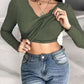 Notch Neck Built in Bra Ruched Waist Rib knit Top