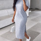 Slit Short Sleeve Round Neck Casual Dress