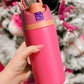 Strawberry Pink Insulated Stainless Steel Tumbler with Carry Loop 16oz