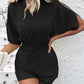 Cold Shoulder Drawstring Shirred Romper