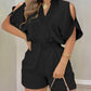 Cold Shoulder Drawstring Shirred Romper