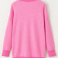 Pink Striped Scallop V Neck Loose Sweater with Slits