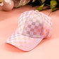 Light Pink Checkered Print Adjustable Baseball Cap