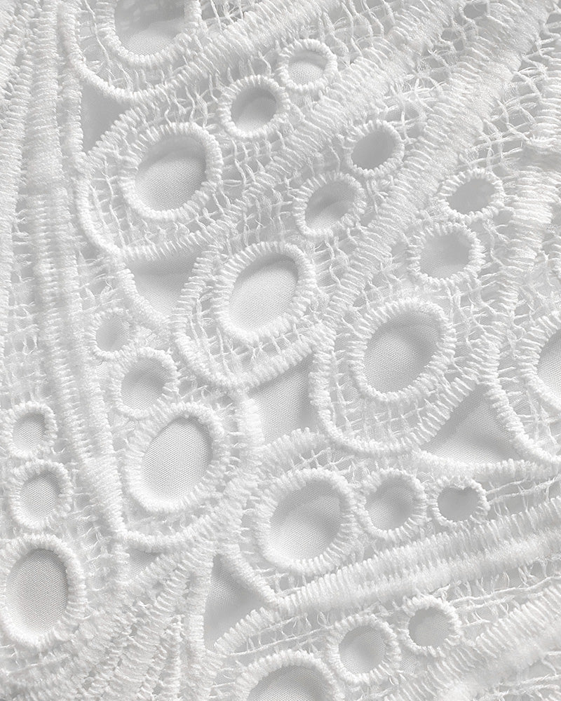 2 Pieces Outfit Lace Hollow Out Bell Sleeve Crop Top and Casual Slim Fit Straight Leg Pants Set