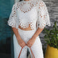 2 Pieces Outfit Lace Hollow Out Bell Sleeve Crop Top and Casual Slim Fit Straight Leg Pants Set