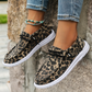 Coffee Lace-up Decor Leopard Canvas Shoes