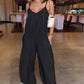 Plain Adjustable Strap Wide Leg Jumpsuit Casual Loose Fit Romper